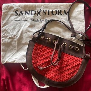 Sandstorm Kenya Woven Suede Bucket Crossbody • Flame • Leather Artisan Bag